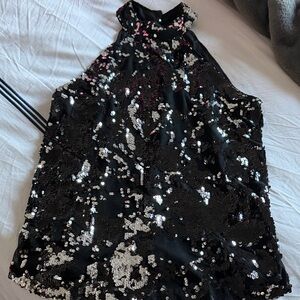 Cable & Gauge Black and Silver Sequin Halter Blouse
